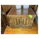 TWO DOOR SIDE TABLE, 27 IN SQ X 16 IN, GLASS TOP