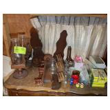 CONTENTS ON DRESSER WOODEN CANDLE HOLDERS, ORNAMEN