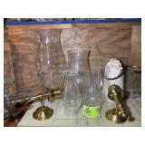 PAIR OF BRASS WALL SCONCES AND GLASS SHADES