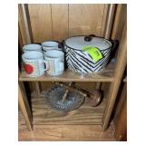 GROUP OF COFFEE MUGS AND COVERED DISH