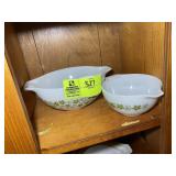TOP SHELF CABINET RIGHT OF STOVE, VINTAGE PYREX BO