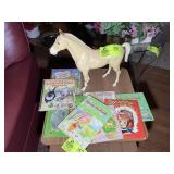 VINTAGE PLASTIC HORSE AND KIDS BOOKS