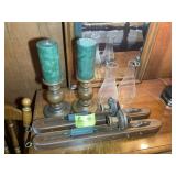 GROUP OF WOODEN CANDLE HOLDERS, TWO TABLE TOP, TWO