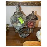 GROUP OF DECORATIVE JARS WITH POPURIE, UP TO 20 IN