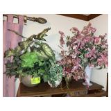 GROUP OF ARTIFICIAL FLOWERS WITH VASES