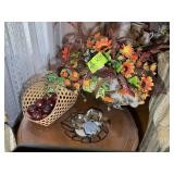 GROUP OF ARTIFICIAL FLOWERS AND WOODEN APPLES