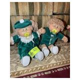 PAIR OF CABBAGE PATCH DOLLS, GREEN OUTFITS