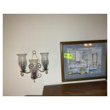FRAMED PRINT OF HOBBY HORSE AND  WALL CANDLE HOLDE