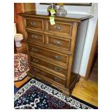 5 DRAWER WOODEN CHEST OF DRAWERS, CARRIAGE TRACE I