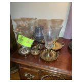 GROUP OF CANDLE HOLDERS WITH GLASS SHADES