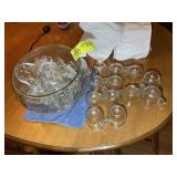 GLASS PUNCH BOWL WITH MISC CUPS