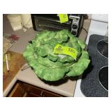 VINTAGE CABBAGE LEAF TUREEN, PLASTIC LADEL