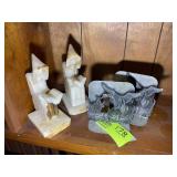 GROUP OF BOOK ENDS, STONE 8 IN TALL AND METAL