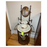 VINTAGE WOODEN WASH STAND WITH PITCHER AND BOWL, S