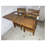 PAIR OF VINTAGE WOODEN SCHOOL DESKS