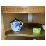 TOP SHELF OF CORNER CABINET INCLUDING TRAY, BOWL,