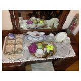 GROUP OF DECORATIVE ITEMS INCLUDING, PLATES, TRINK