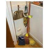 GROUP OF BROOMS AND DUST PAN