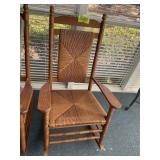 WOODEN ROCKER WITH WICKER SEAT AND BACK