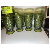 GROUP OF GREEN GLASSES AND PITCHER