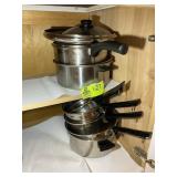 GROUP OF ASSORTED POTS WITH LIDS