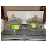 PAIR OF GLASS CAKE TRAYS WITH COVERS