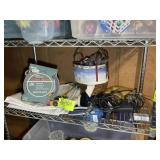 SHELF WITH MISC ITEMS, STEEL WIRE, DRILL, JIGSAW