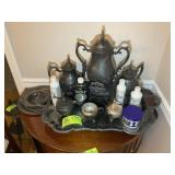 GROUP OF FB ROGERS SILVER TEA AND COFFE SET WITH A