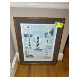FRAMED AND MATTED NC LIGHTHOUSES PRINT, 23 IN X 30