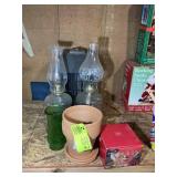 MISC GROUP INCLUDING, OIL LAMPS, TERRACOTTA FLOWER