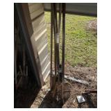 GROUP OF MISC YARD TOOLS, PRUNERS, RAKE, SHOVELS
