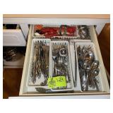 RIGHT DRAWER OF ISLAND WITH FLATWARE AND SERVING U