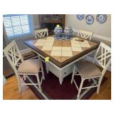 TILE TOP PUB TABLE WITH 4 CHAIRS 51 IN X 51 IN X 3