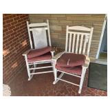 PAIR OF WOODEN FRAME RATTAN SEAT ROCKING CHAIRS, N