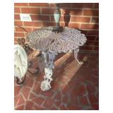 CAST IRON PATIO TABLE, GRAPE THEMED, 20 IN DIAMETE