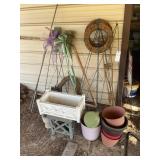 LARGE GROUP OF PLANTERS AND ARTIFICIAL FLOWER STAN