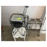 LARGE GROUP OF WALKERS, POTTY CHAIR, SHOWER CHAIR,