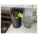 KEURIG COFFEE MAKER WITH POD RACK