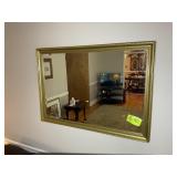 GOLD COLOR FRAMED WALL MIRROR, 39 IN X 27 IN