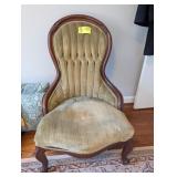 VINTAGE WOOD FRAME UPHOLSTERED OCCASIONAL CHAIR