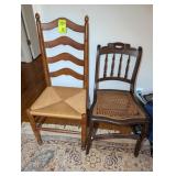 PAIR OF VINTAGE CHAIRS ONE LADDER BACK WITH RATTAN