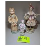 GROUP OF THREE DECORATIVE FIGURINES, 6 TO 10 IN TA