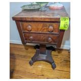 VINTAGE TWO DRAWER WOODEN SIDE TABLE 17 IN X 17 IN