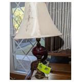 VINTAGE MARBLE BASE TABLE LAMP WITH RED GLASS APPR
