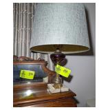 VINTAGE MARBLE BASE TABLE LAMP WITH RED GLASS , AP