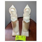 PAIR OF MARBLE MONK THEMED ENDS S APPROXIMATELY 11