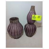PAIR OF PURPLE COLOR CERAMIC VASES 11 IN AND 16 IN