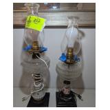 PAIR OF VINTAGE ELECTRIFIED OIL LAMPS 22 IN AND 20