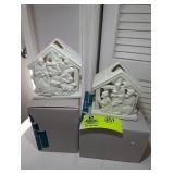 PAIR PORCELAIN CANDLE HOLDERS CHRISTMAS THEMED NAT