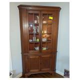 ANTIQUE FOUR-DOOR WOODEN CORNER CABINET, APPROXIMA